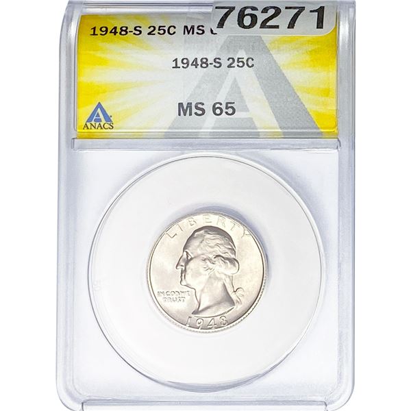 1948-S Washington Silver Quarter ANACS MS65