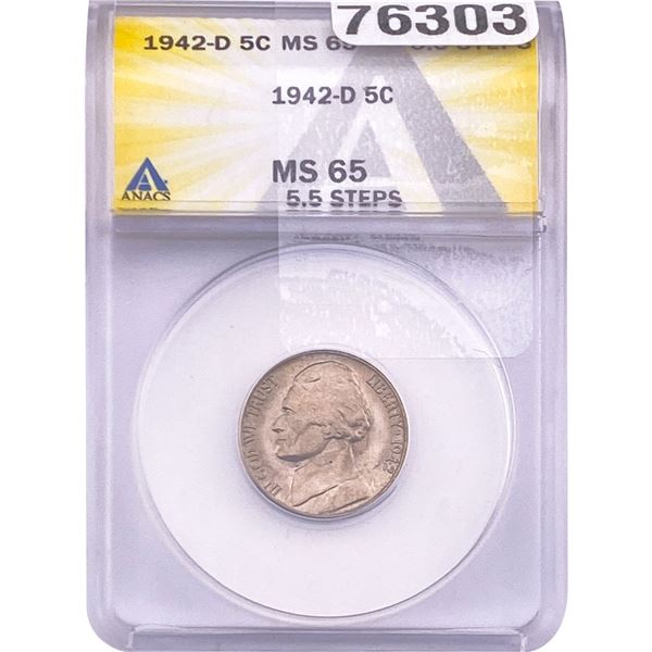 1942-D Jefferson Nickel ANACS MS65 5.5 Steps