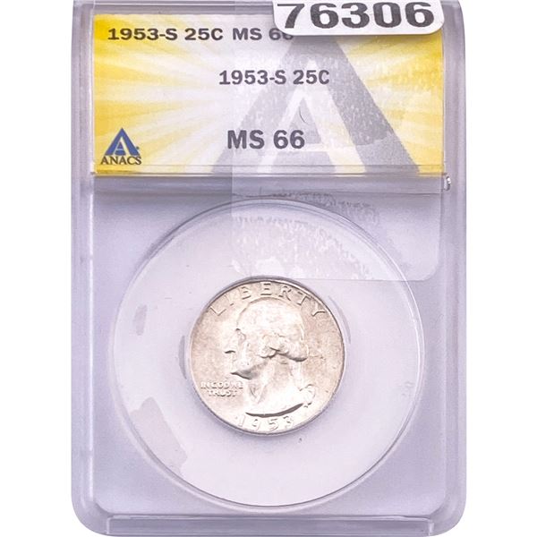 1953-S Washington Silver Quarter ANACS MS66