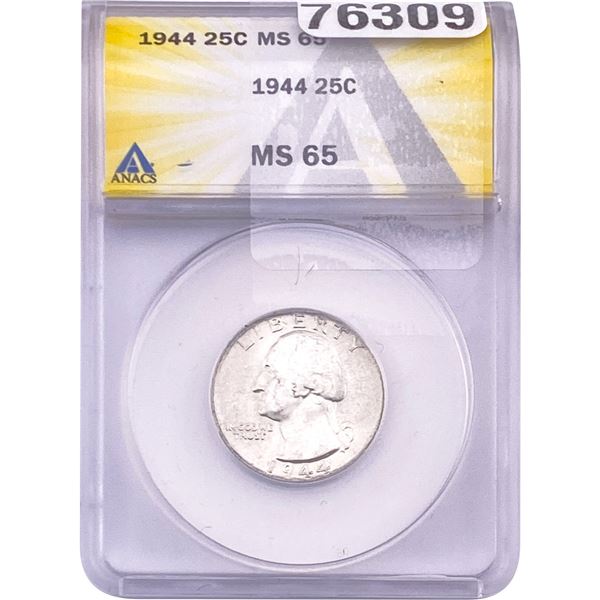 1944 Washington Silver Quarter ANACS MS65