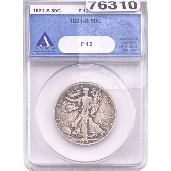 1921-S Walking Liberty Half Dollar ANACS F12