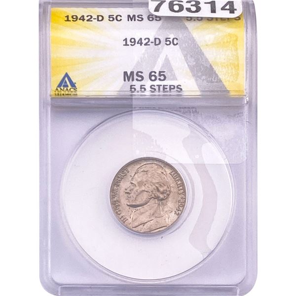 1942-D Jefferson Nickel ANACS MS65 5.5 Steps