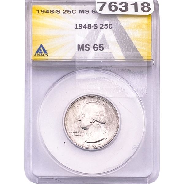 1948-S Washington Silver Quarter ANACS MS65