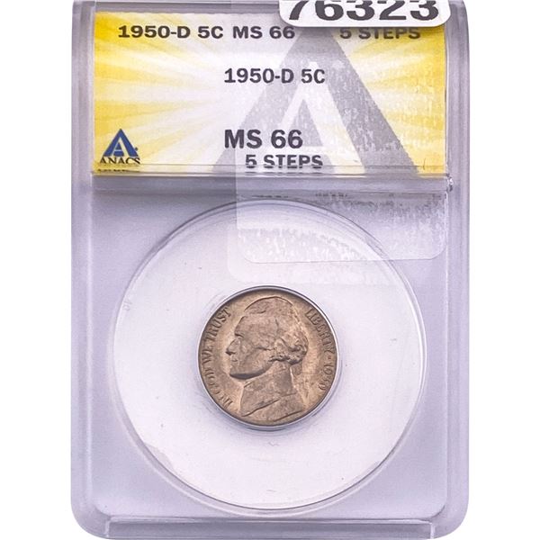 1950-D Jefferson Nickel ANACS MS66 5 Steps
