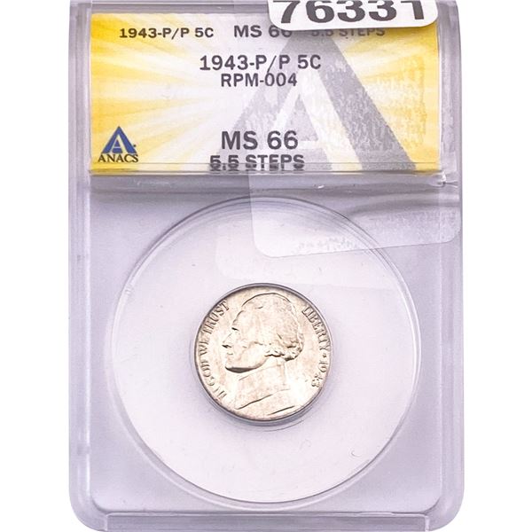 1943-P/P Jefferson Nickel ANACS MS66 5.5 Steps