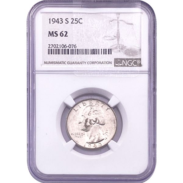 1943-S Washington Silver Quarter NGC MS62