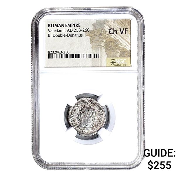 Roman Valerian I, AD 253-260 BI Dbl-Denarius NGC Ch VF