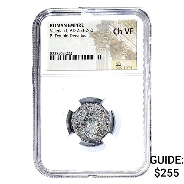 Roman Valerian I, AD 253-260 BI Dbl-Denarius NGC Ch VF