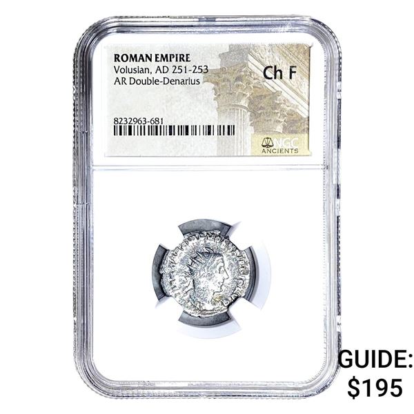 Roman Volusian, AD 251-253 AR dbl-Denarius NGC Ch F