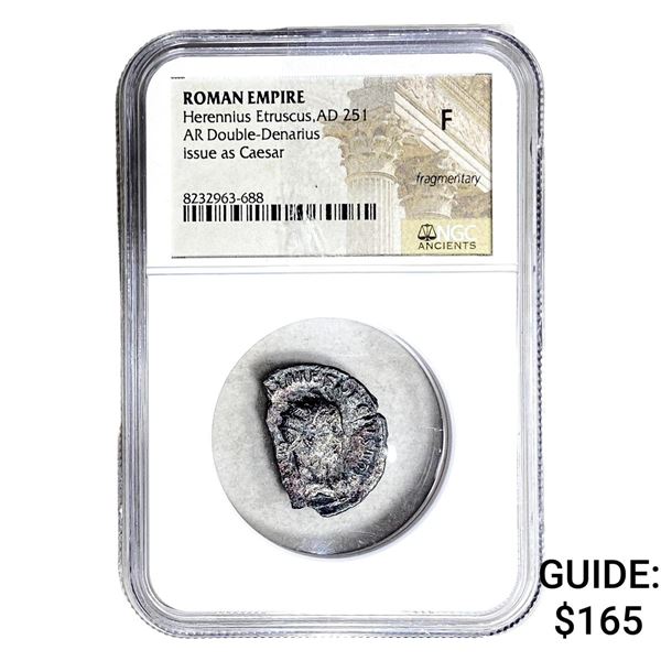 Roman Herennius Etruscus AD251 AR Dbl-Denarius NGC F