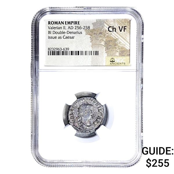 Roman Valerian II, AD 256-258 BI Dbl-Denarius NGC Ch VF