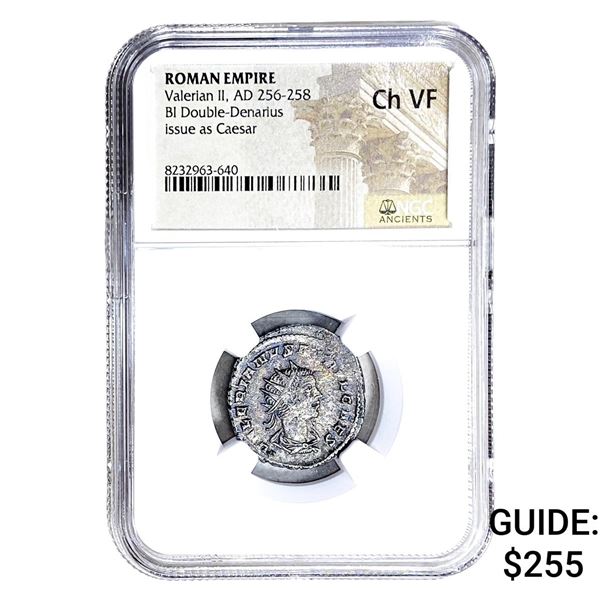 Roman Valerian II, AD 256-258 BI Dbl-Denarius NGC Ch VF