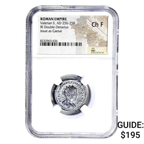 Roman Velerian II, AD 256-258 BI Dbl-Denarius NGC Ch F