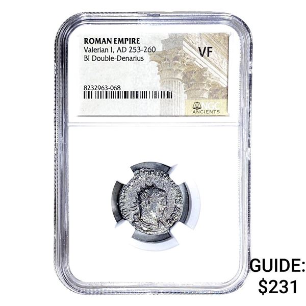 Roman Valerian I, AD 253-260 BI Dbl-Denarius NGC VF
