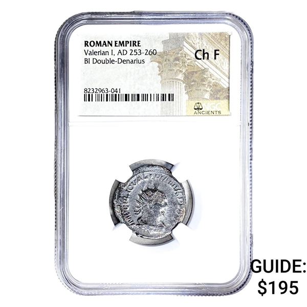 Roman Valerian I, AD 253-260 BI Dbl-Denarius NGC Ch F