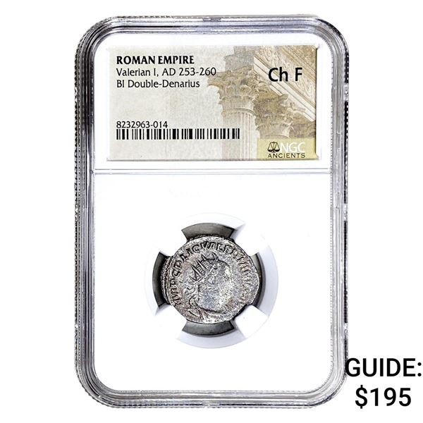 Roman Valerian I, AD 253-260 BI Dbl-Denarius NGC Ch F