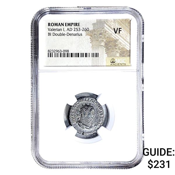 Roman Valerian I, AD 253-260 BI Dbl-Denarius NGC VF