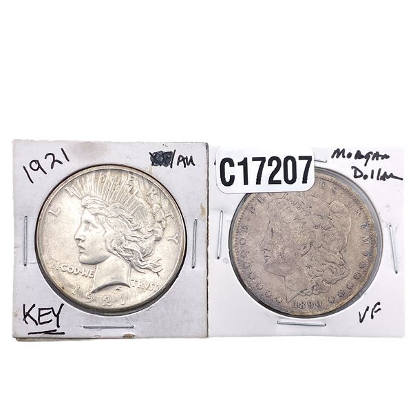 [2 Coins] 1890-1921 Morgan&Peace Silver Dollars