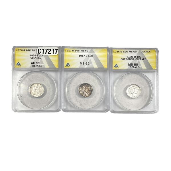 [3 Coins] 1876-1926 United States SIlver Dime Lot