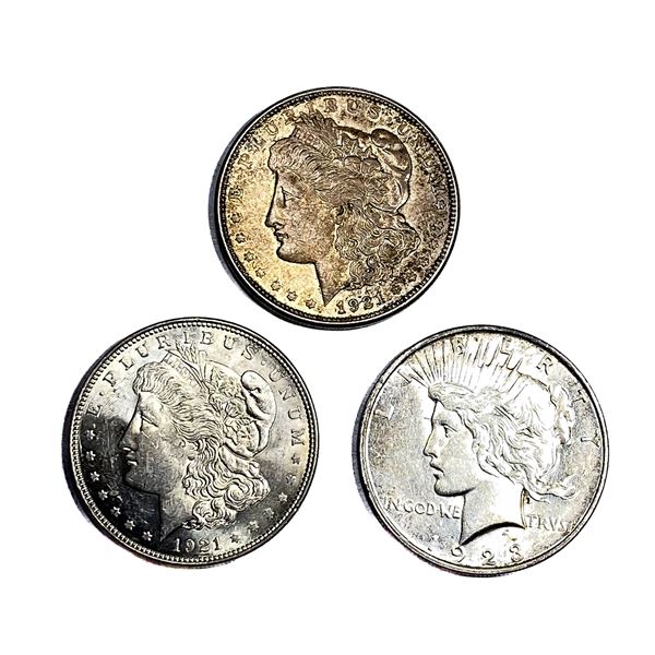 [3 Coins] 1921-1923 Morgan&Peace SIlver Dollar Lot