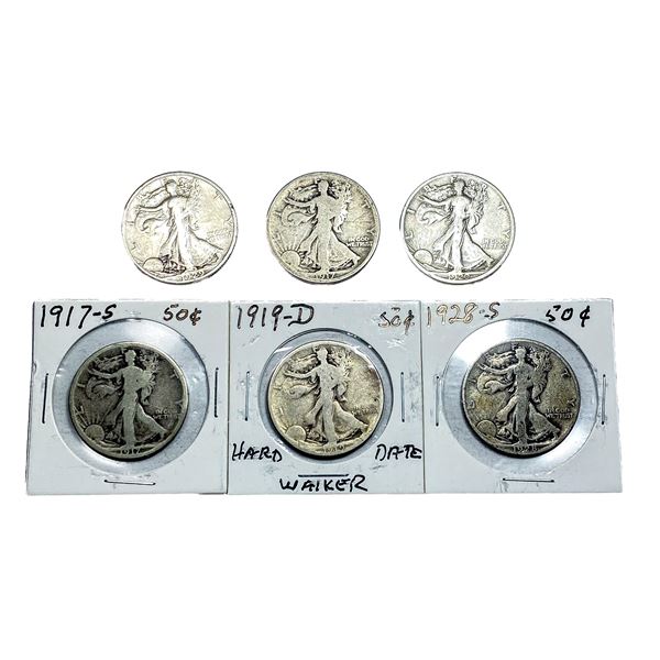 [6 Coins] 1917-1929 Walking Liberty Half Dollar