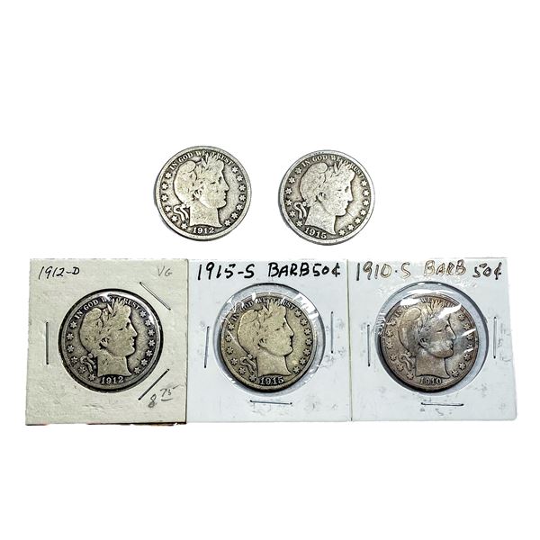 [5 Coins] 1910-1915 Barber Half Dollar