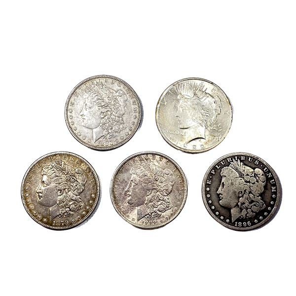 [5 Coins]1879-1922 Morgan&Peace SIlver Dollar Lot
