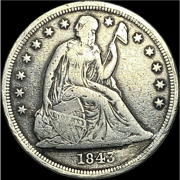 1843 Silver Seated Liberty Dollar NICELY CIRCULATED