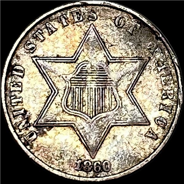 1860 Silver Three-Cent Piece CLOSELY  UNCIRCULATED
