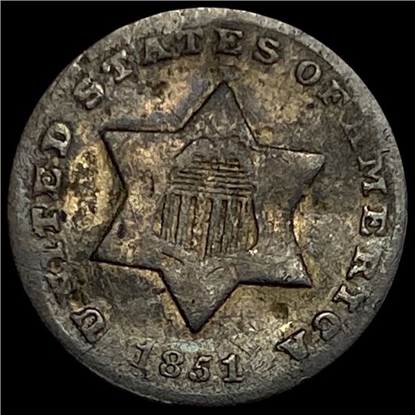 1851 Silver Three Cent NEARLY UNCIRCULATED