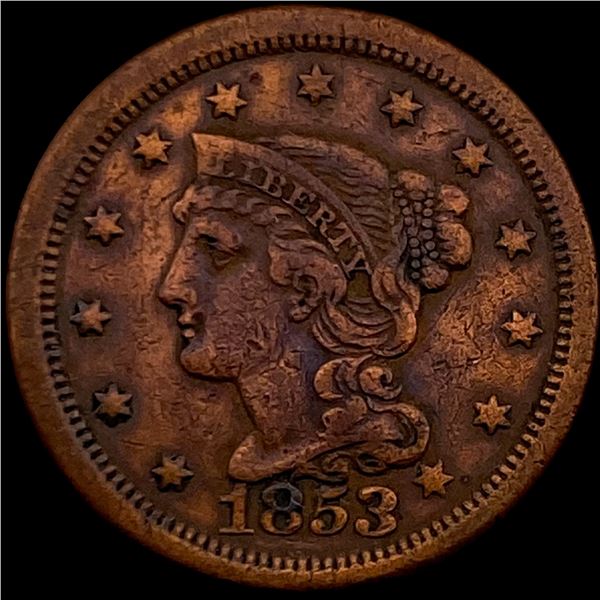 1853 Braided Hair Large Cent LIGHTLY CIRCULATED