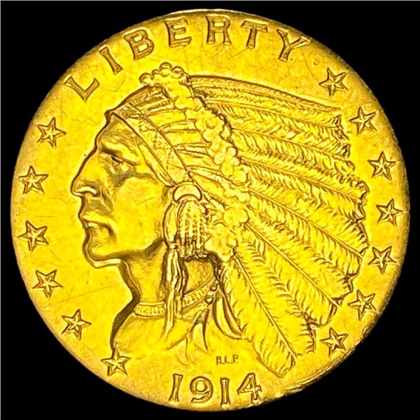 1914-D Gold Indian Head Quarter Eagle $2.50 CLOSELY UNCIRCULATED