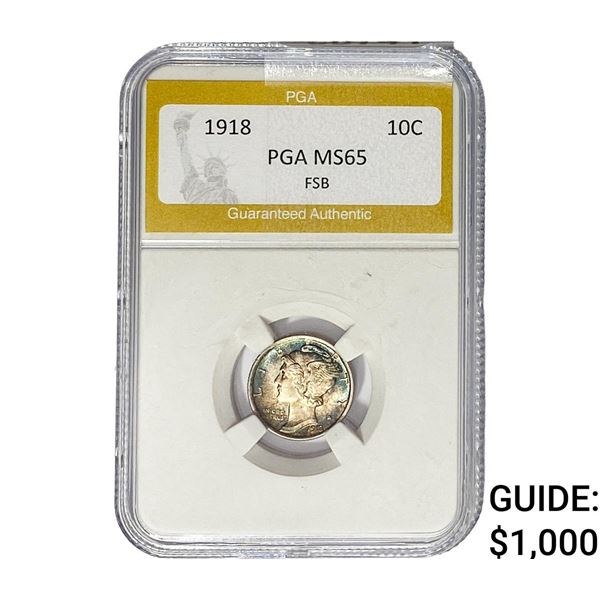 1918 Mercury Silver Dime PGA MS65 FSB
