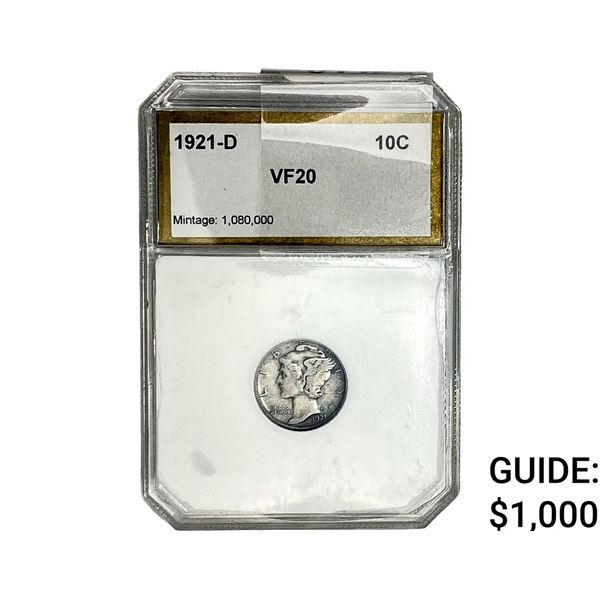 1921-D Mercury Silver Dime PCI VF20