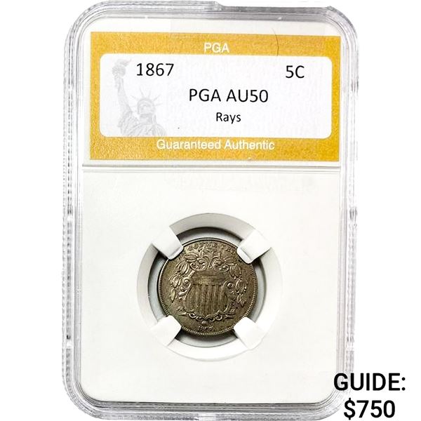 1867 Shield Nickel PGA AU50