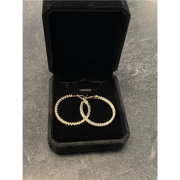 304 -- 14K GOLD PLATED 32MM SIMULATED DIAMOND HOOPS