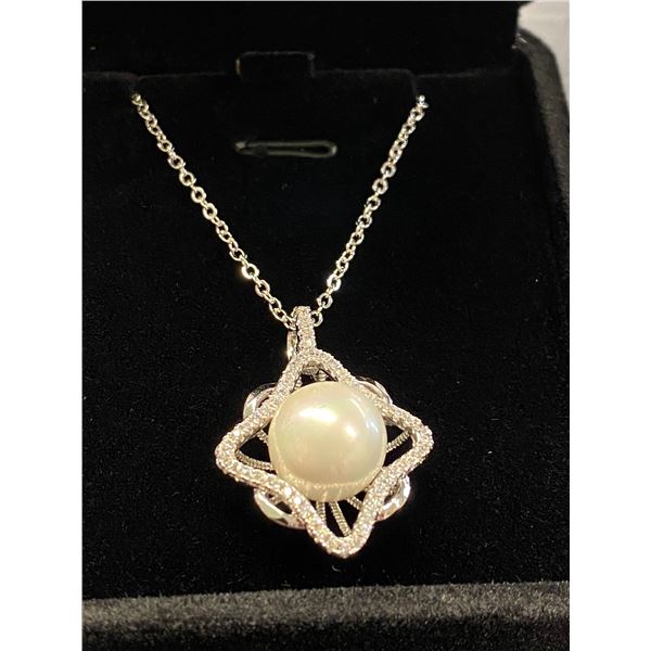 311 -- PLATINUM PLATED SYNTHETIC PEARL NECKLACE