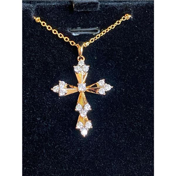 318 -- 18K GOLD PLATED SIMULATED DIAMOND CROSS