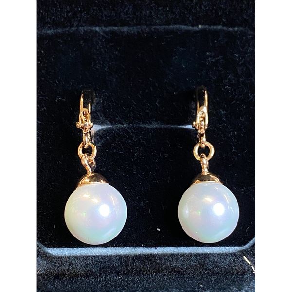 333 -- 18K GOLD PLATED 10MM SYNTHETIC PEARL EARRINGS