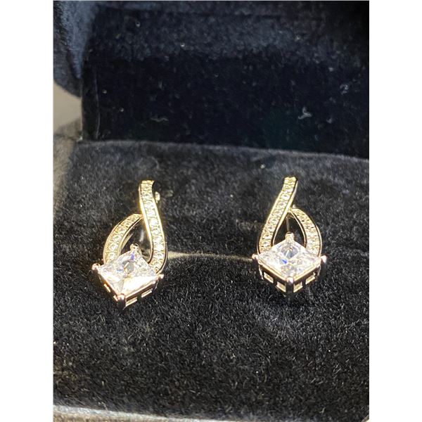 338 -- PLATINUM PLATED .8 CARAT PRINCESS CUT EARRINGS