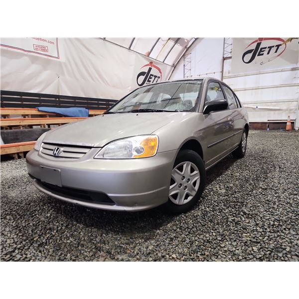 PARKSVILLE - 2003 HONDA CIVIC, GOLD, 206480 KMS, FRONT WHEEL DRIVE. - D937067