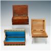Image 2 : 3pc Inlaid Wood, Enameled Metal, and Plain Wooden Boxes