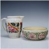 Image 1 : 2pc Vintage Pottery Collection Weller Pitcher & Unmarked Floral Bowl