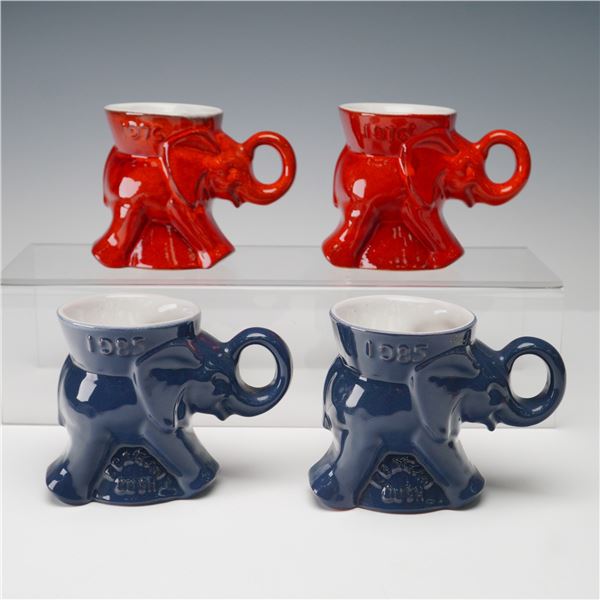 4pc Frankoma GOP Red and Blue Ceramic Elephant Mugs, 1976 & 1985