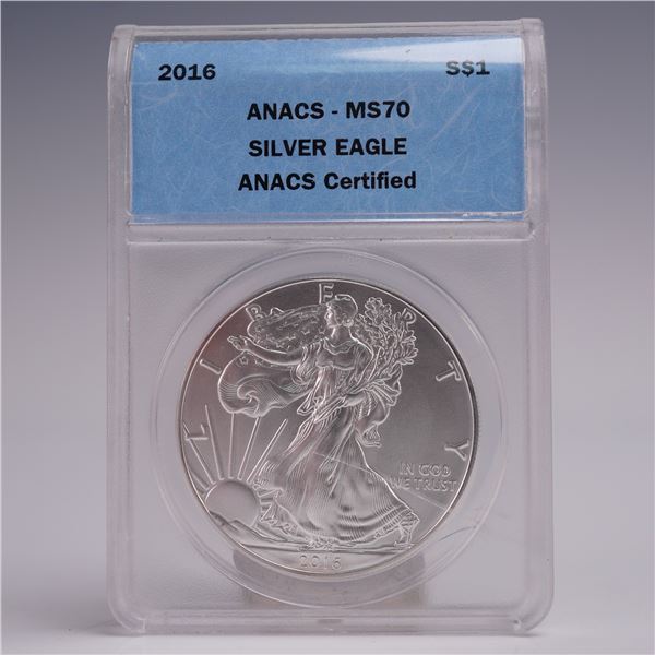 2016 American Silver Eagle One Dollar Coin ANACS Graded MS 70