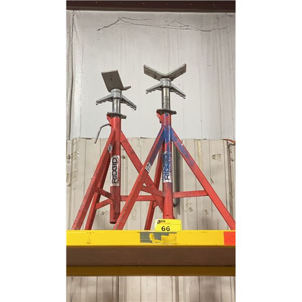 PAIR OF RIDGID VJ-99 V-HEAD ADJUSTABLE INDUSTRIAL PIPE STANDS