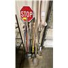 Image 3 : SCRAPERS, BROOMS, STOP SIGN & POST HOLE DIGGER SHOVEL