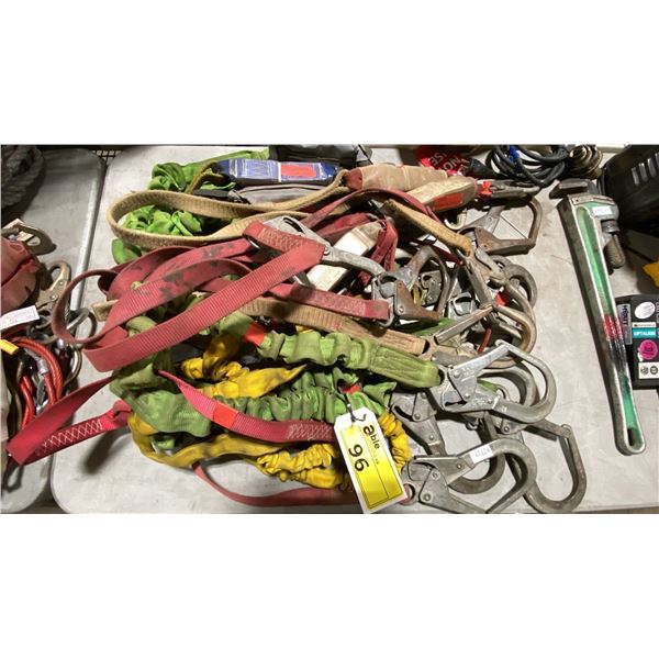 ASSORTED INDUSTRIAL RIGGING HARNESSES & BREAKAWAY FALL PROTECTION STRAPS