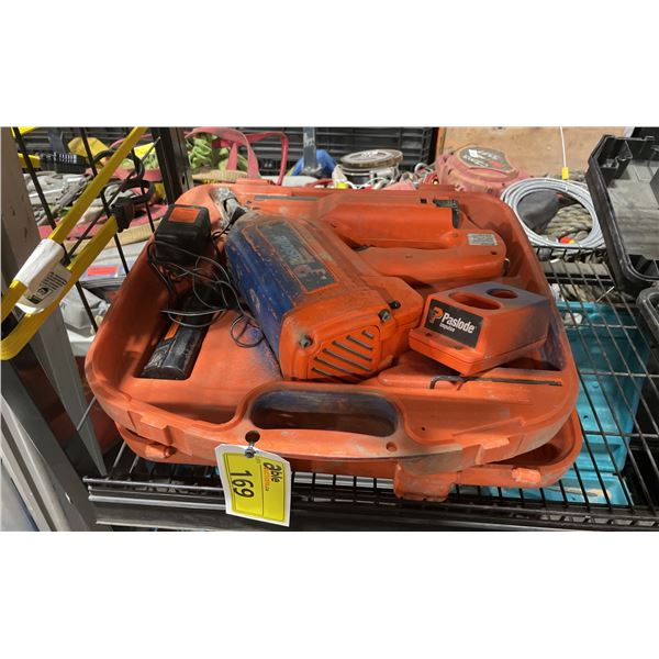 PASLODE IMPULSE CORDLESS NAIL GUN WITH 2 BATTERIES, CHARGER & POWER ADAPTER IN HARD TRANSPORT CASE
