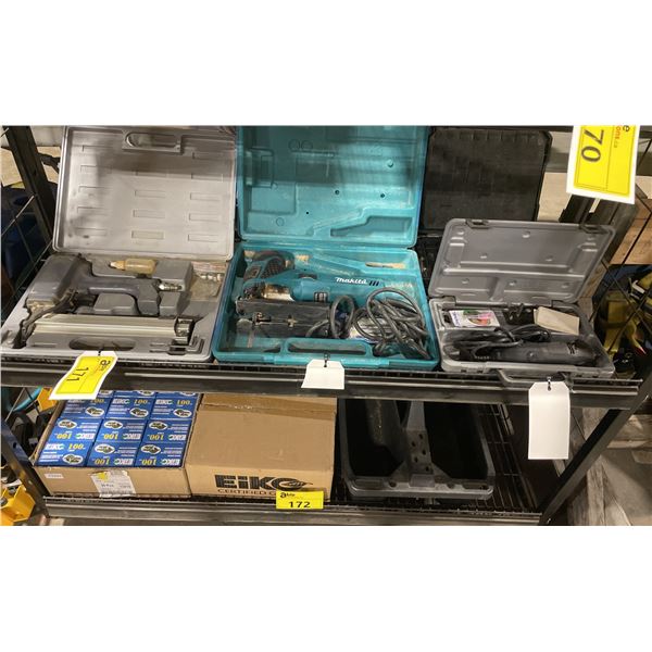 MAKITA ELECTRIC JIG SAW IN HARD TRANSPORT CASE, GREY PNEUMATIC BRAD NAILER IN HARD TRANSPORT CASE,